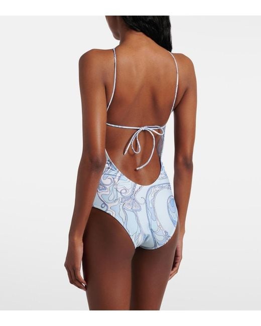 Emilio Pucci Blue Orchidee Open-Back Swimsuit