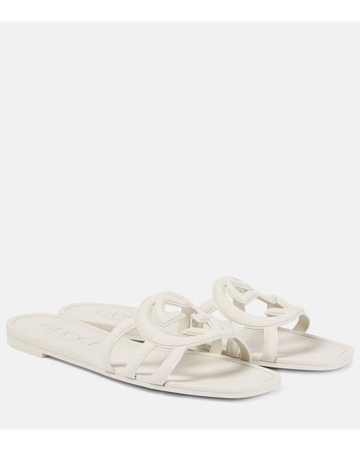 Gucci White Interlocking G Slide Sandal
