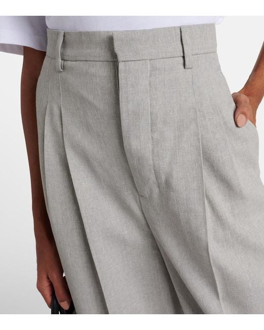 AMI Gray High-Rise Wool Wide-Leg Pants