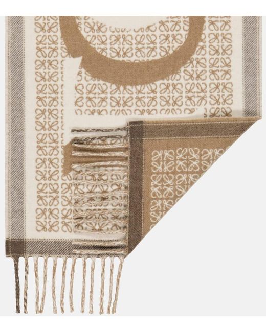 Loewe Brown Love Fringed Wool And Cashmere-blend Jacquard Scarf