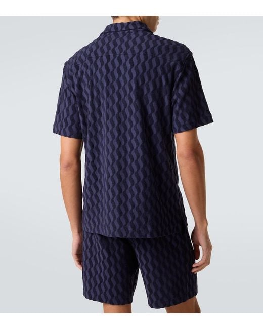 Frescobol Carioca Blue Roberto Cotton-Blend Terry Cuban Shirt for men