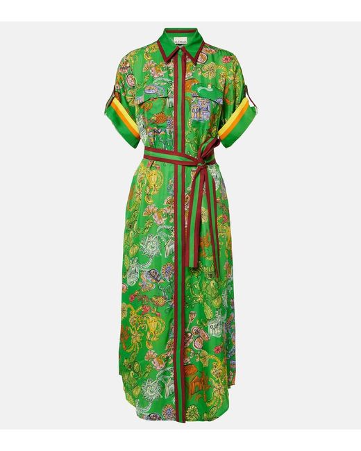 ALÉMAIS Green Fiesta Printed Belted Shirt Dress