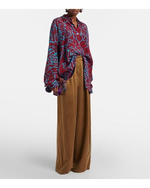 Dries Van Noten Red Printed Oversized Satin Shirt