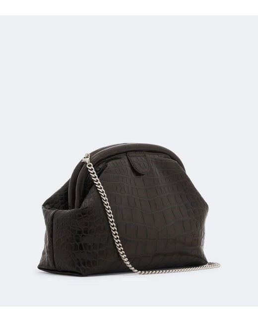 Stella McCartney Black Falabella Small Croc-Effect Clutch