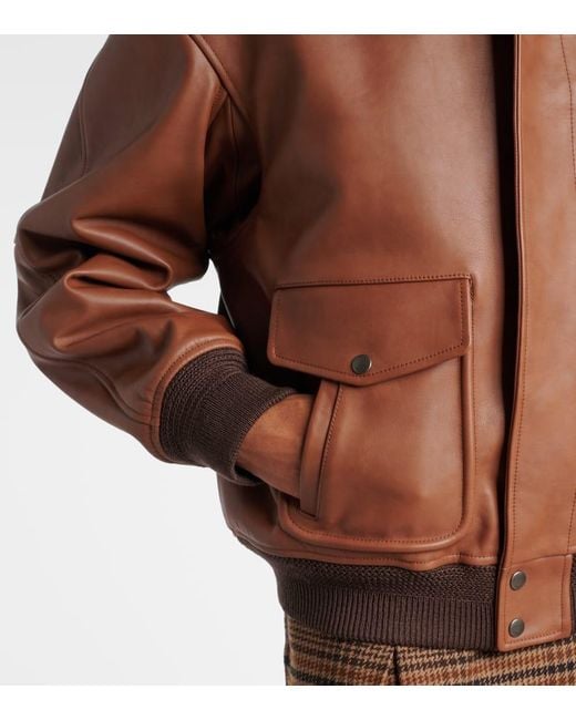 Saint Laurent Brown Shearling-Trimmed Leather Bomber Jacket