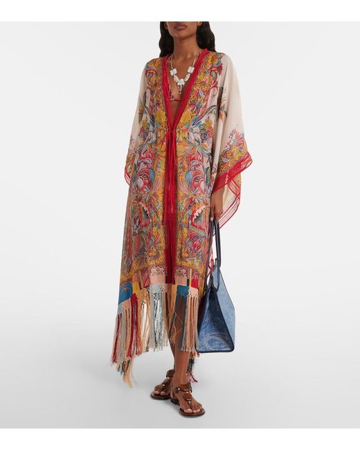 Etro Red Paisley Fringed Kaftan