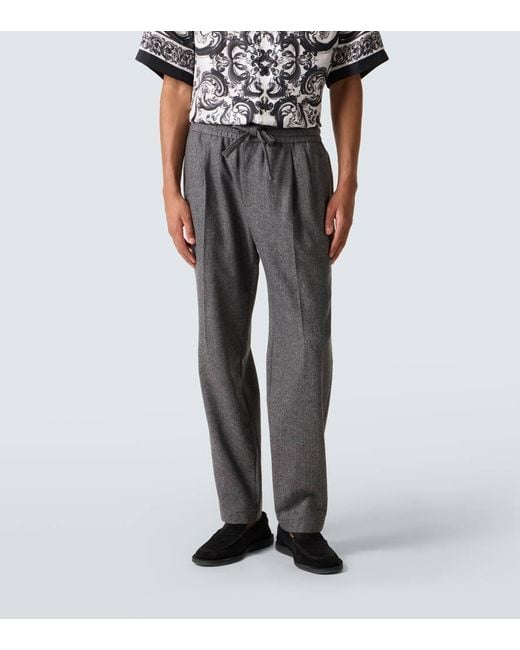 Dolce & Gabbana Gray Herringbone Wool-Blend Wide-Leg Pants for men