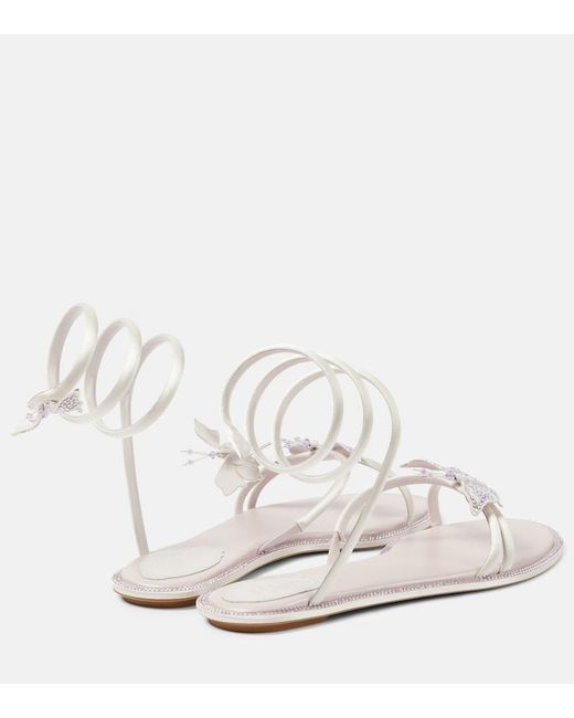 Rene Caovilla White Cleo Embellished Satin Sandals