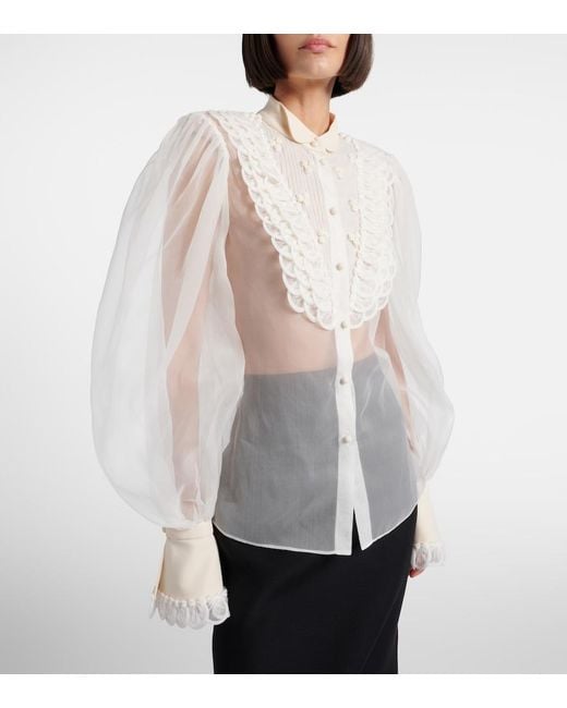 Valentino White Sheer Silk Organza Blouse
