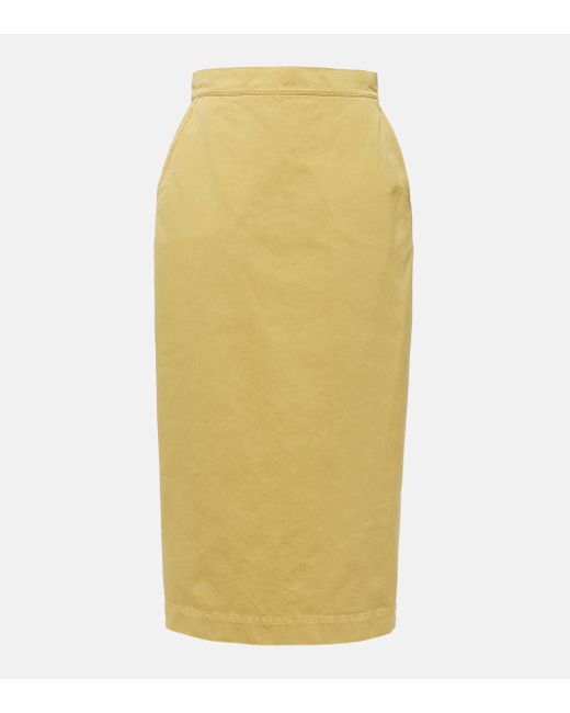 Max Mara Yellow Denver Cotton Gabardine Midi Skirt