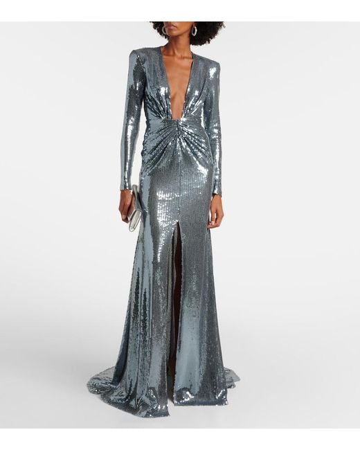 Alex Perry Gray Sequined Gathered Gown
