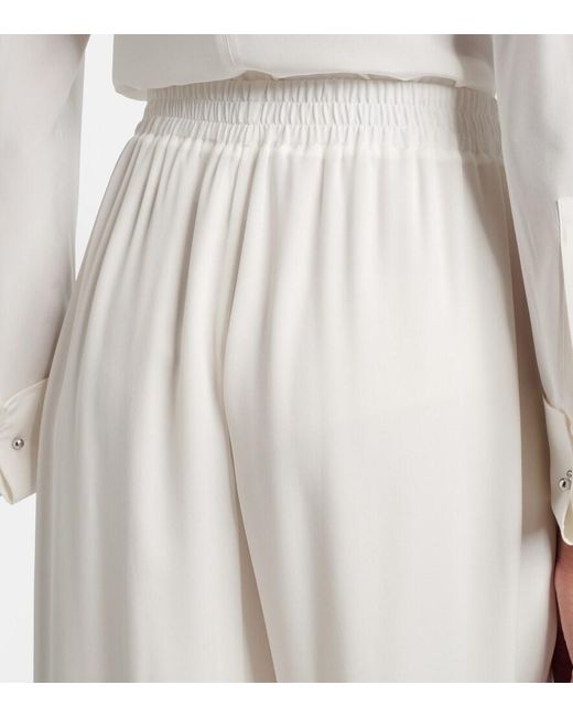 Oscar de la Renta White Mid-Rise Silk Straight Pants