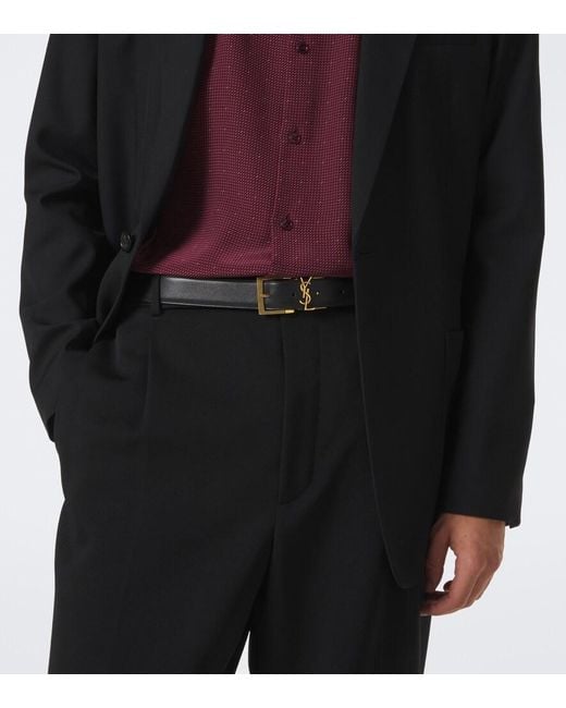 Saint Laurent Black Cassandre Reversible Leather Belt for men