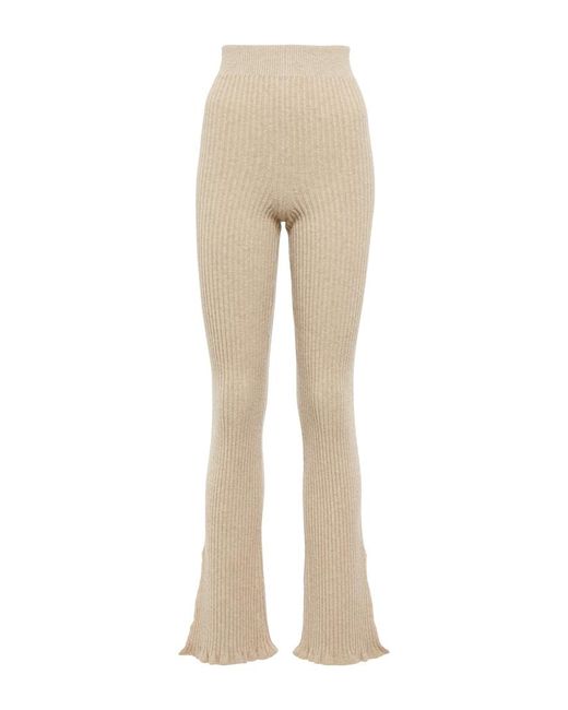 Victoria Beckham Natural Ribbed-Knit Wool-Blend Flared Pants