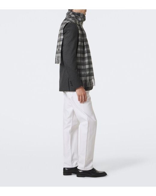 Zegna White Checked Fringed Cashmere Scarf for men