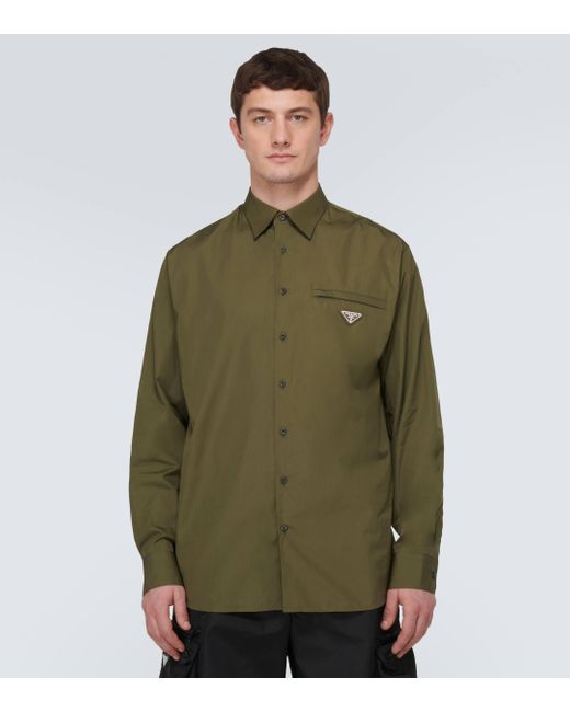 Chemise en coton a logo Prada pour homme en coloris Green