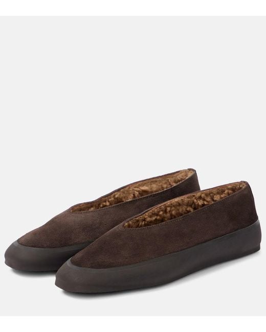 Le Monde Beryl Brown Apres Ski Shearling-Lined Suede Ballet Flats