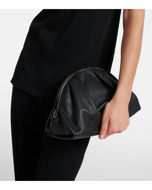 The Row Black Charlotte Small Leather Clutch