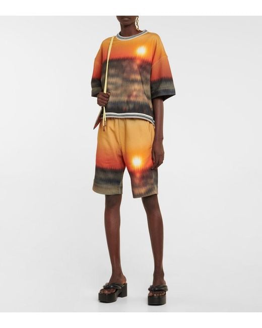 Dries Van Noten Orange Printed Cotton Jersey Shorts