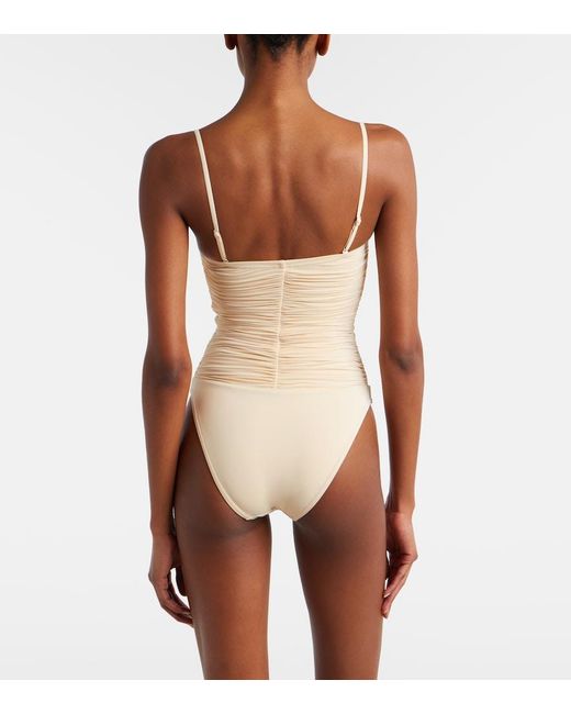 Zimmermann Natural Como Bow-Detail Draped Swimsuit