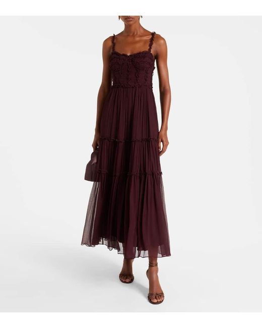 Ulla Johnson Purple Talitha Ruffled Silk Chiffon Midi Dress