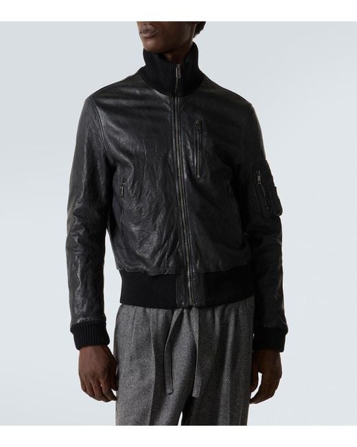 Dolce & Gabbana Black Leather Bomber Jacket for men