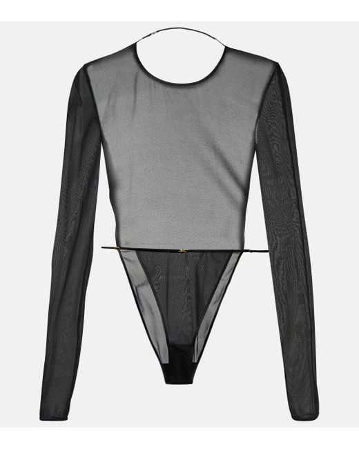 Saint Laurent Gray Open-back Silk-blend Georgette Bodysuit