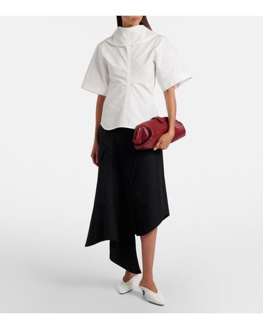 Bottega Veneta Black Asymmetric Cotton Midi Skirt