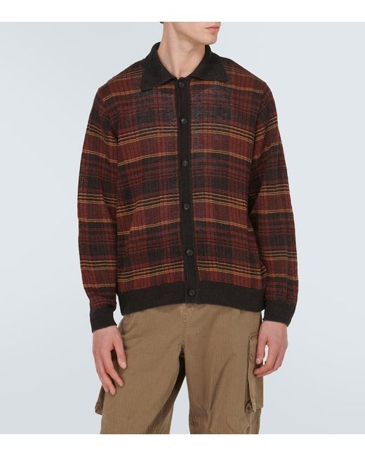 Our Legacy Brown Checked Intarsia Hemp Cardigan for men