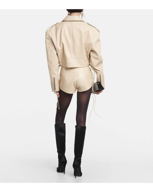 Magda Butrym White Cropped-Bikerjacke Aus Leder