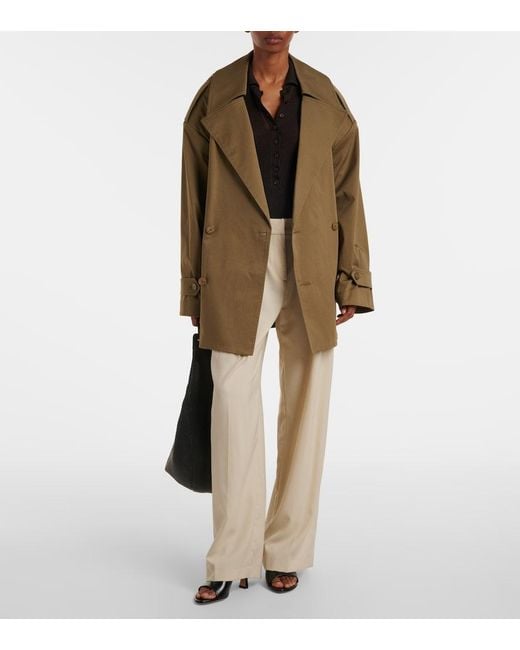 Frankie Shop Green Zurich Oversized Cotton Cropped Trench Coat