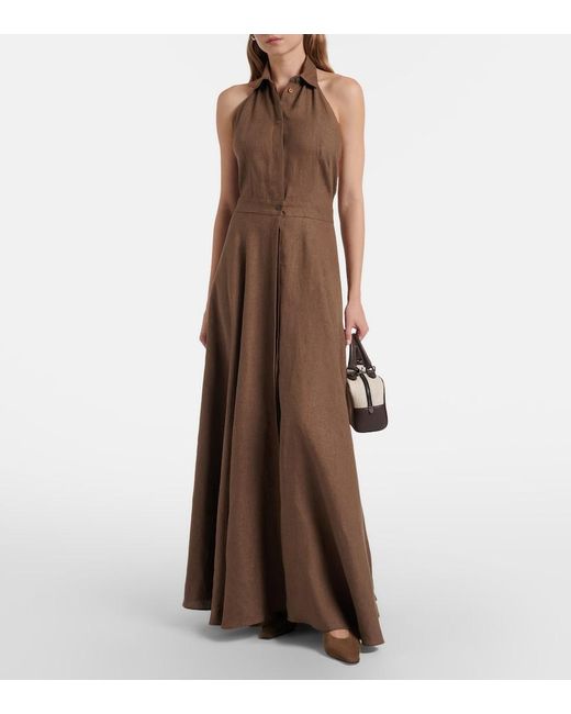 Ralph Lauren Brown Eldred Linen Maxi Dress