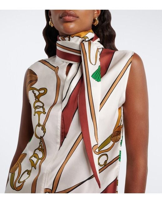 Dorothee Schumacher White Cosmic Funghi Printed Tie-Neck Silk Twill Top