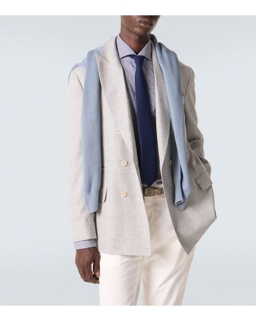 Brunello Cucinelli Blue Cotton Poplin Shirt for men