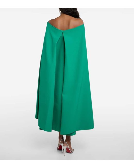 Safiyaa Green Rowan Manorel Embellished Caped Midi Dress