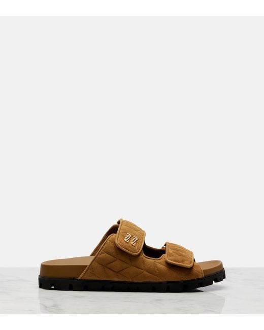Miu Miu Brown Quilted Suede Slides