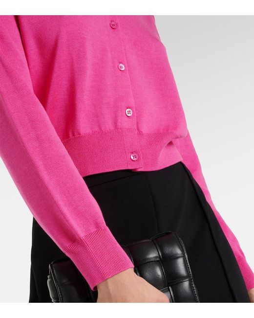 Cardigan cropped de algodon y seda Carolina Herrera de color Pink