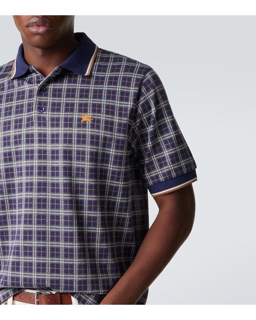 Burberry Blue Checked Polo Shirt for men