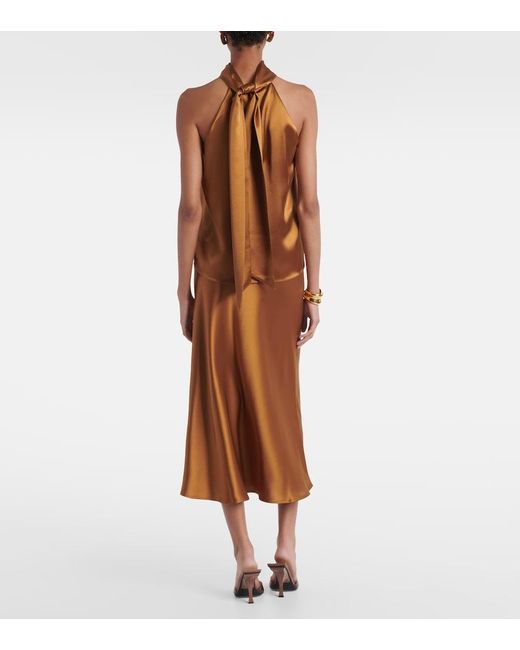 Galvan Orange Sienna Halterneck Satin Top