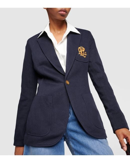 Blazer brode en coton melange Polo Ralph Lauren en coloris Blue