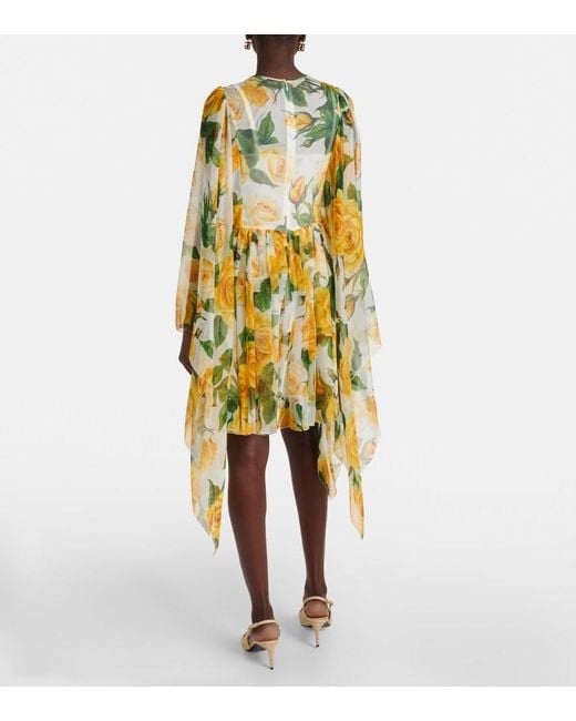 Dolce & Gabbana Yellow Floral Silk Chiffon Minidress