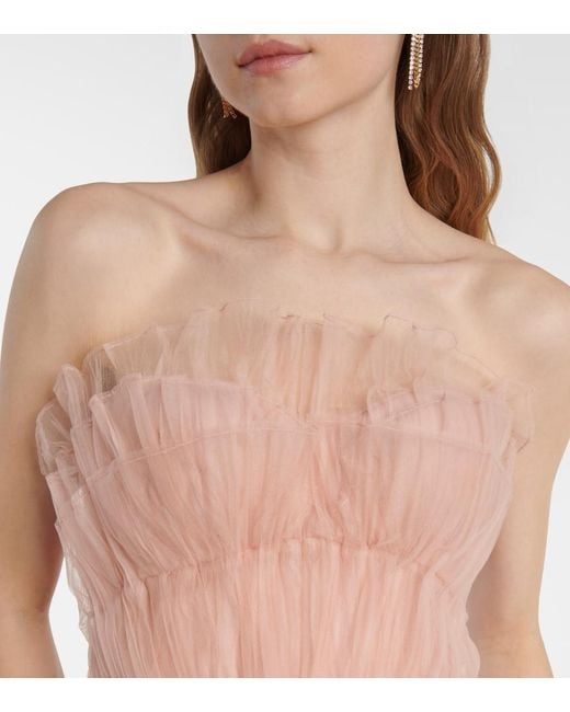 Costarellos Pink Marinel Plissé Tulle Gown