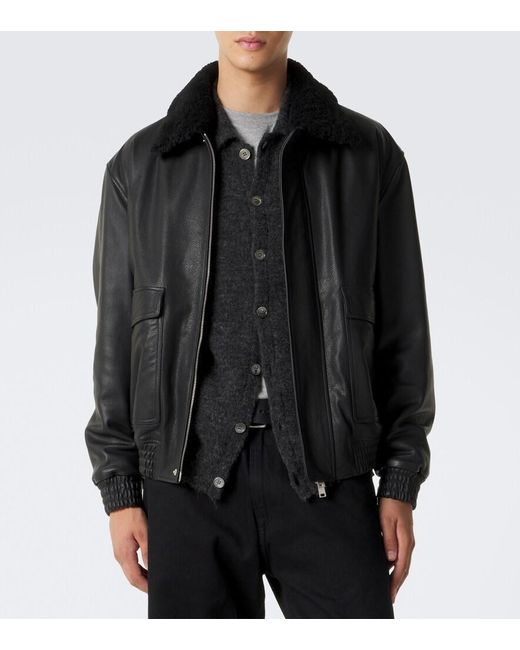 Arma Black Bari Teddy-Trimmed Leather Blouson Jacket for men