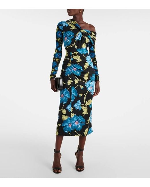 Diane von Furstenberg Blue Rich Floral Midi Dress