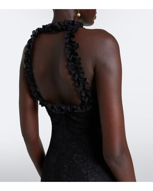 Alessandra Rich Black Bow-Detail Ruffled Lace Cocktail Dress