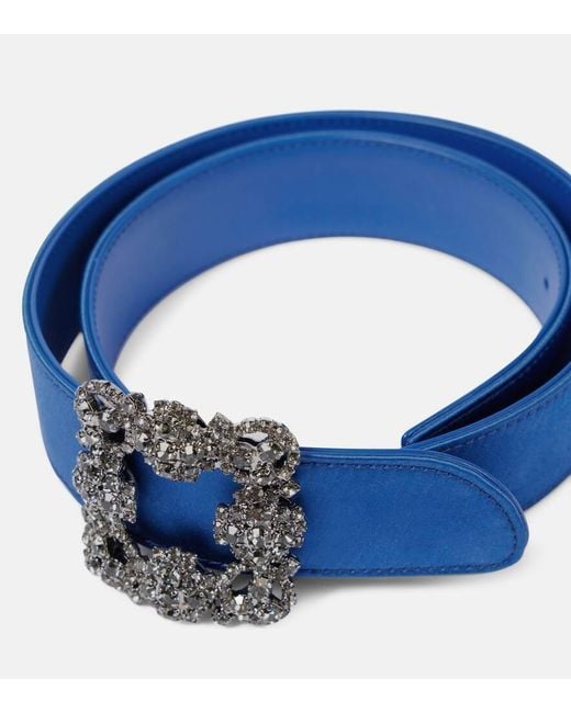 Manolo Blahnik Blue Embellished Satin Belt
