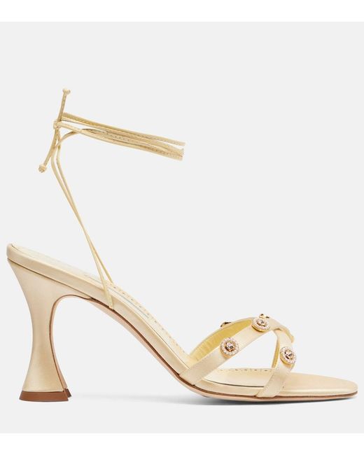Manolo Blahnik Metallic Pelysaka 95 Embellished Satin Sandals