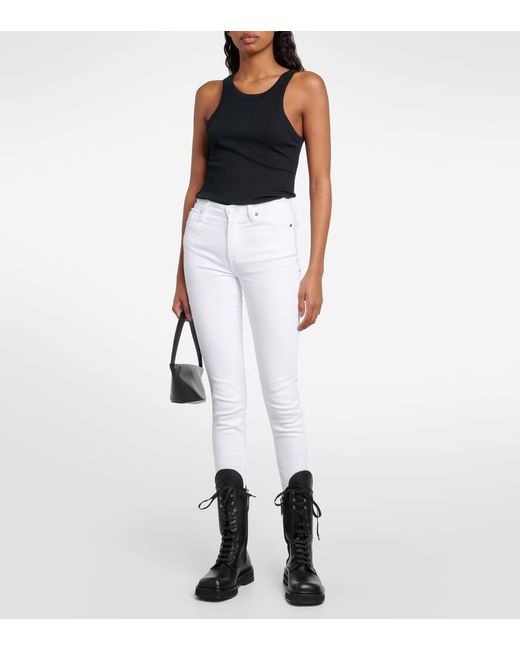 7 For All Mankind White High-Rise Cropped Skinny Jeans