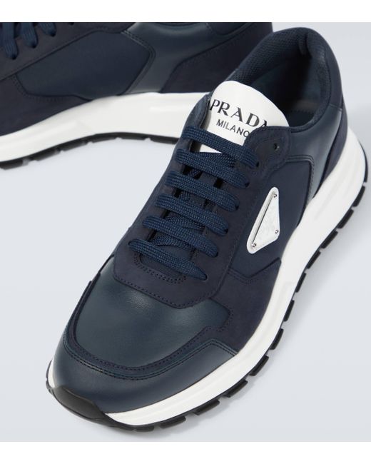 Prada Blue Nubuck And Re-nylon High-top Sneakers for men