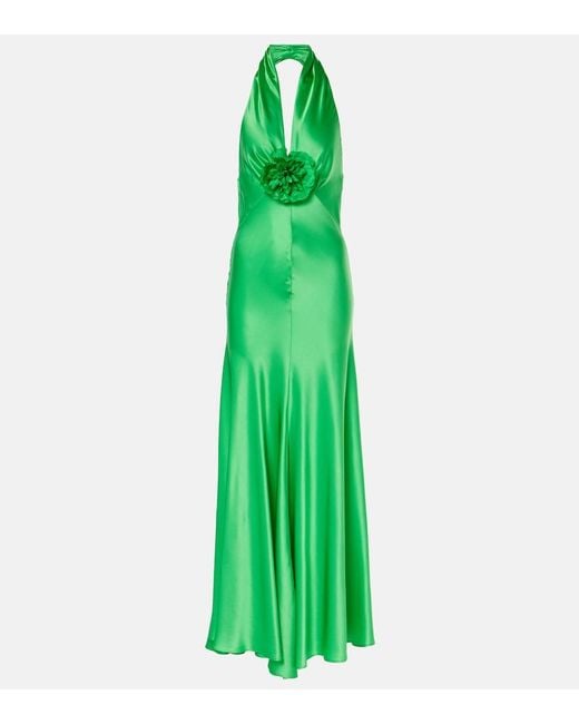 Rodarte Green Rose Halterneck Silk Gown